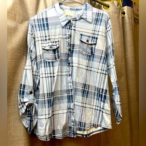 New York Laundry, XL, Blue Plaid, Button-Up Blouse